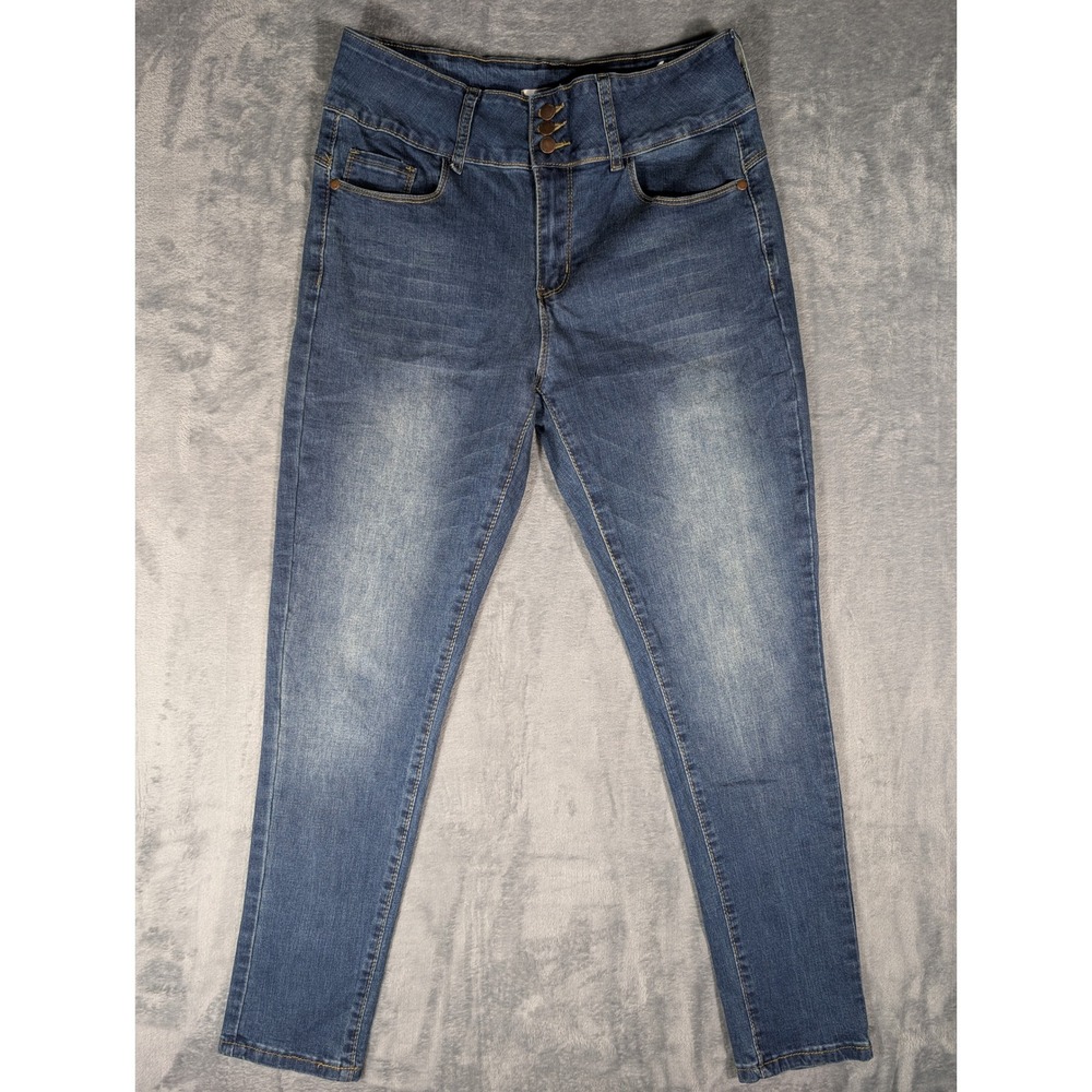 Bamboo Jeans Women's High-Rise Skinny Triple Button Medium Wash Denim Size 11/30